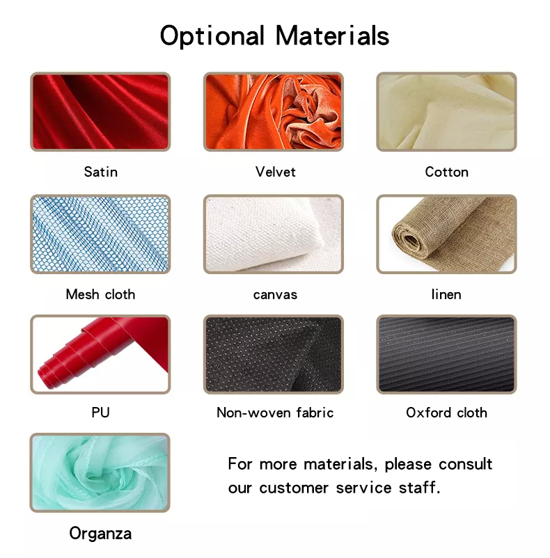 Matériaux optionnels - Satin - Velours - Coton - Tissu en maille - Toile - Lin - PU - Tissu non tissé - Tissu Oxford - Organza Pour d'autres matériaux, veuillez demander au personnel du service client.