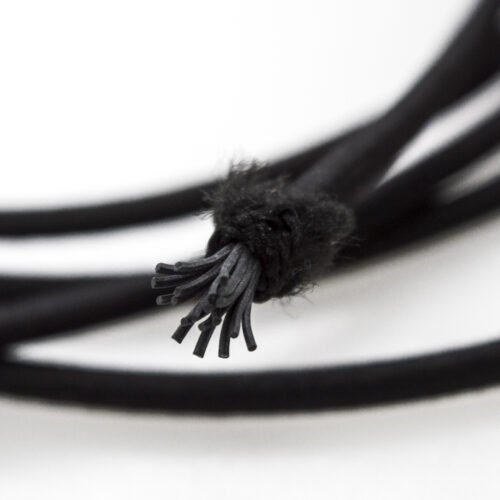 An elastic cord with rubber strands exposed