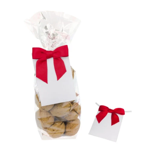 Bow with label and tinsel for food bag