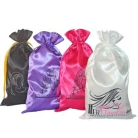 Bolsa de satén para embalaje de extensiones de cabello con logotipo personalizado
