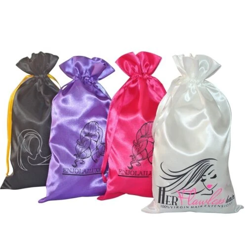 カスタマイズされたロゴ付きサテンバッグヘアエクステンションパッケージ