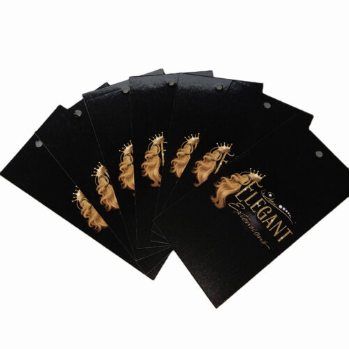 Étiquettes personnalisables pour cheveux et perruques avec le logo de la marque et les informations sur le produit.