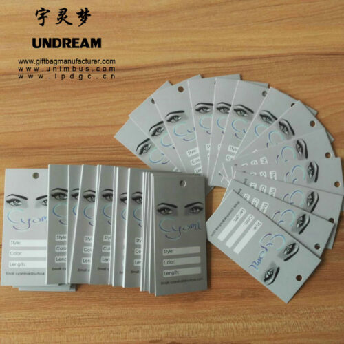 Étiquettes personnalisables pour cheveux et perruques avec le logo de la marque et les informations sur le produit.