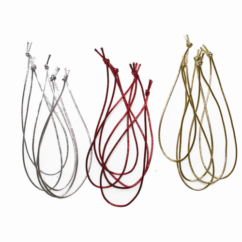Gold, silver, and red elastic cord loops