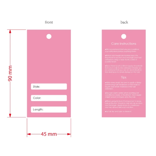 質感、長さ、スタイル、色、お手入れ方法のオプションを備えた、ヘア製品用のカスタマイズされたハングタグ テンプレート。
