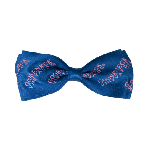 Blue bow tie with pink logo display