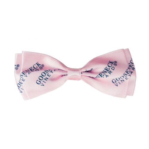 Pink bow tie with blue logo display