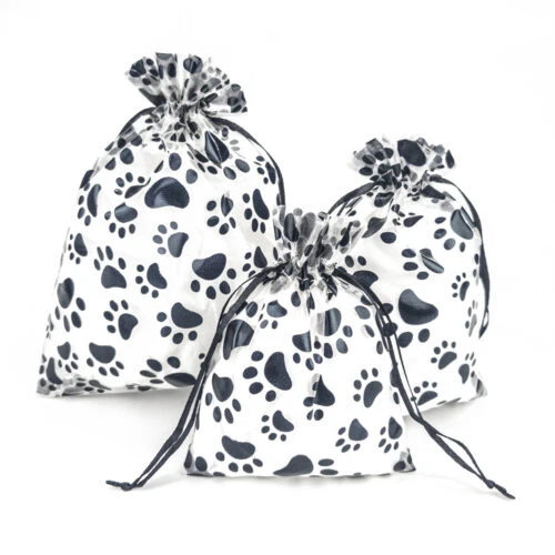 犬の足跡オーガンザ巾着バッグ - 詰めて締める3つのサイズ