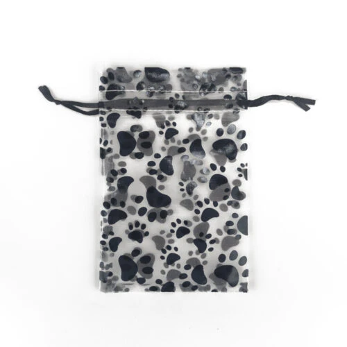 犬の足跡オーガンザ巾着バッグ - ミディアムサイズ