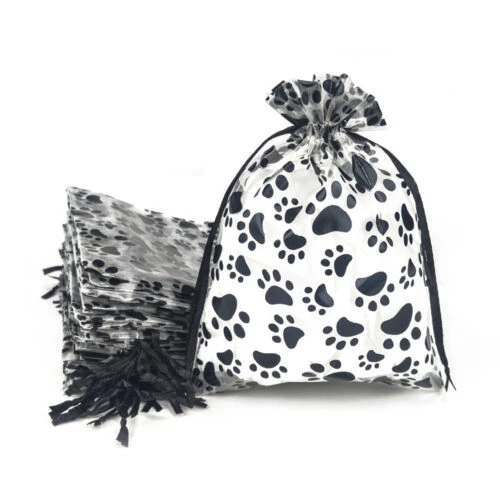 犬の足跡オーガンザ巾着バッグ - 詰め物と積み重ねが可能な大型サイズ
