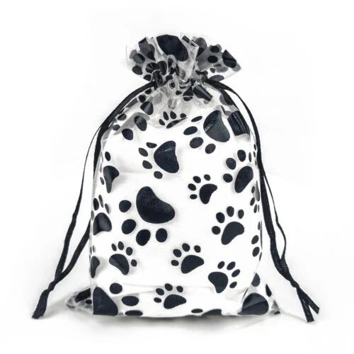 犬の足跡オーガンザ巾着バッグ - 大きいサイズ 締め付け