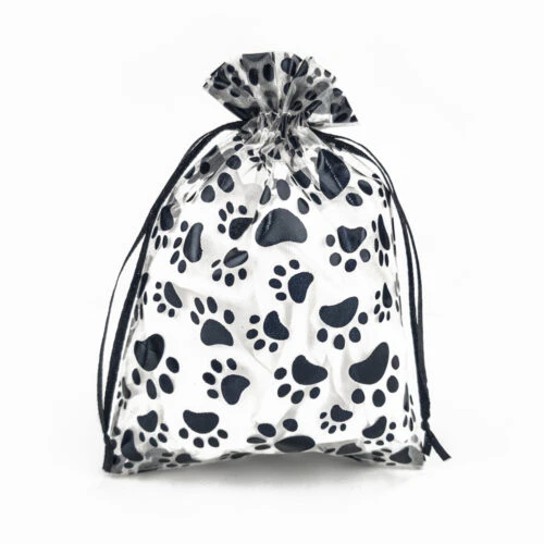 犬の足跡オーガンザ巾着バッグ - 中サイズ 締め付け