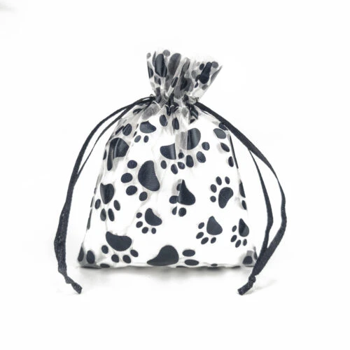 犬の足跡オーガンザ巾着バッグ - 小さいサイズで締める