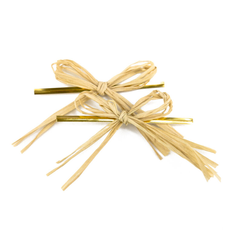 Two handmade Natural Raffia Bows with wire ties.