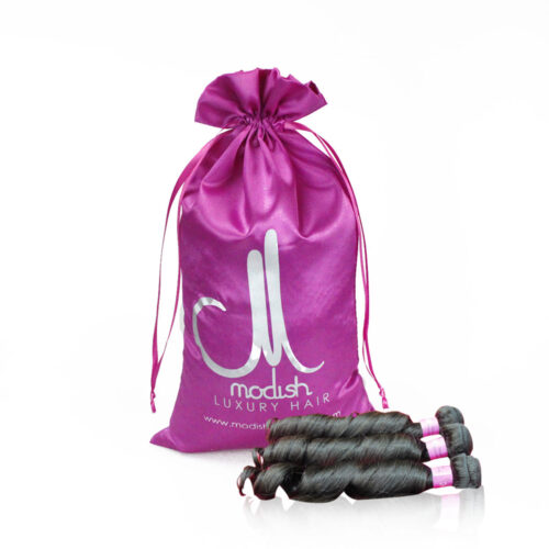 Custom Printed Logo Wig Bag in vibrant pink color with drawstring closure, showcasing the versatility of personalized packaging options for wig brands.
