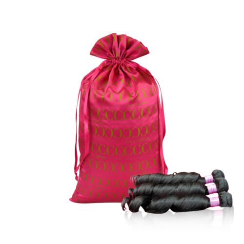 Custom Printed Logo Wig Bag in vibrant pink with drawstring closure, showcasing high-quality fabric and design.