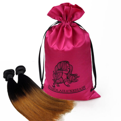 Custom Printed Logo Wig Bag in vibrant pink with drawstring closure, showcasing a stylish design suitable for wig storage.