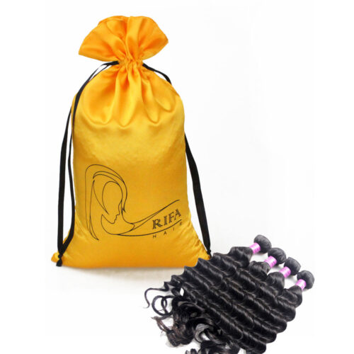 Custom Printed Logo Wig Bag in vibrant yellow with a drawstring closure, showcasing the versatility of customizable packaging options for wig brands.