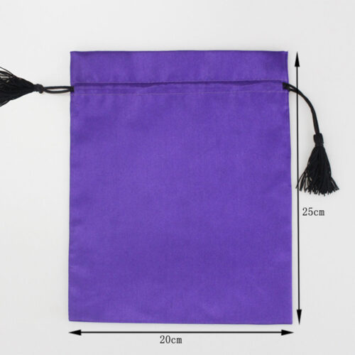 Custom Printed Logo Wig Bag in purple fabric with a drawstring closure, showcasing a sleek design for wig storage.
