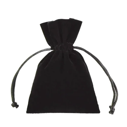 Custom black velvet drawstring bag, ideal for various packaging needs.