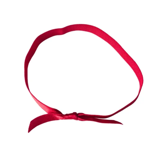 Custom elastic band loop knot in red, showcasing a decorative knot design suitable for gift wrapping.