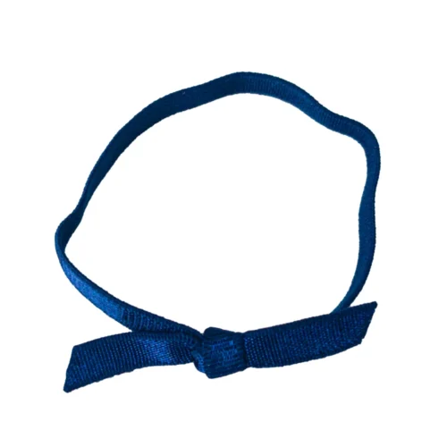 Custom elastic band loop knot in dark blue, showcasing a decorative design suitable for packaging.