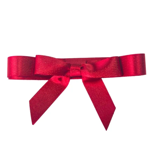 Beispiel einer individuellen Schleife aus Satinband mit goldener Perlstruktur, in verschiedenen verfügbaren Stilen und Farben.