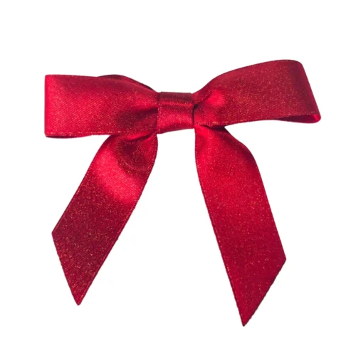 Beispiel einer individuellen Schleife aus goldfarbenem Satinband in leuchtendem Rot.