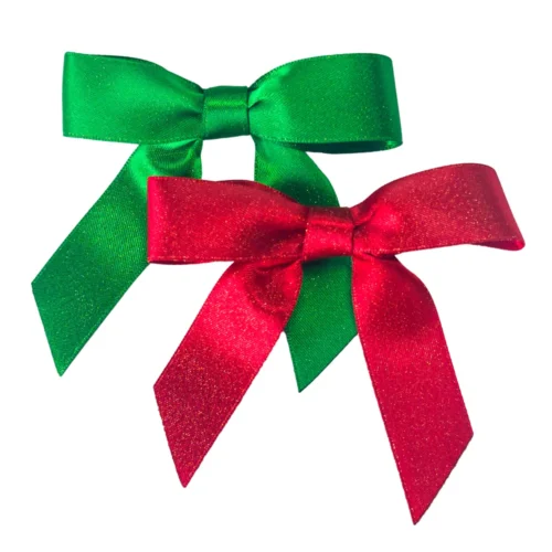 Individuelle Schleifen aus goldfarbenem Satinband in verschiedenen Farben, die unterschiedliche Stile und Designs präsentieren.