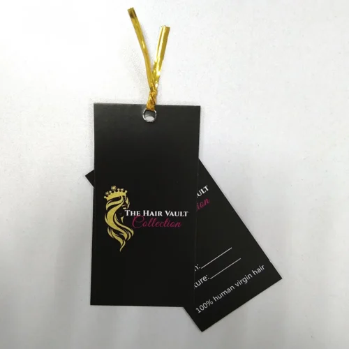 ウィッグ製品用に設計されたカスタム ヘア製品タグ。さまざまなカスタマイズ オプションを紹介します。