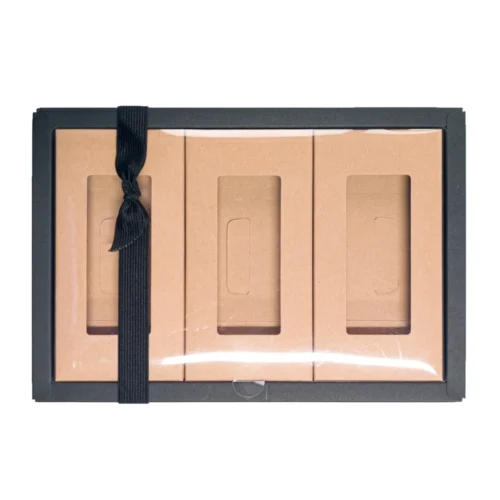 Exemple de nœud en ruban élastique tricoté personnalisé pour la décoration de l'emballage du produit.