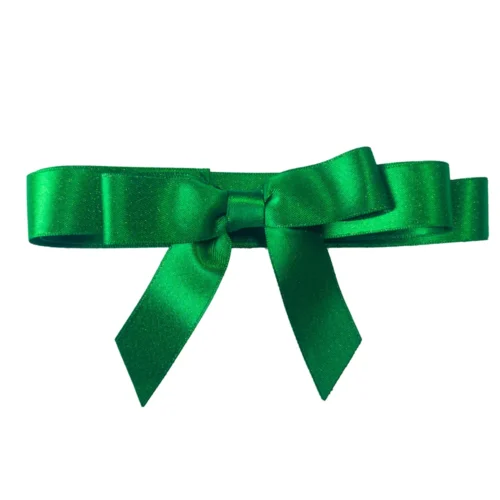 Individuelle Schleife aus grünem Satinband, die elegantes Design und Handwerkskunst zur Schau stellt.