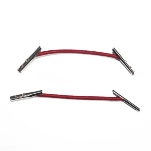 両端に金属バーブが付いた赤色のカスタム金属バーブ弾性コード。さまざまな用途に使用できる汎用性を発揮します。