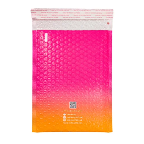 壊れやすい品物を安全に発送するために設計された、鮮やかなピンクとオレンジのグラデーションのカスタム PE パッド入り封筒です。