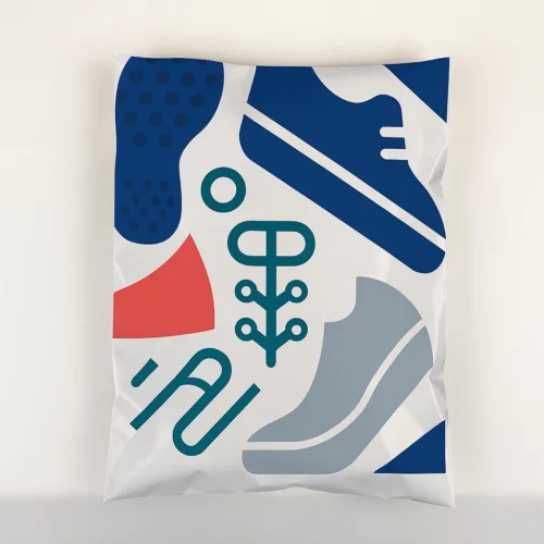 Full‑color custom polyethylene poly mailer shown as a sample branded shipping bag for e-commerce — poly mailers.