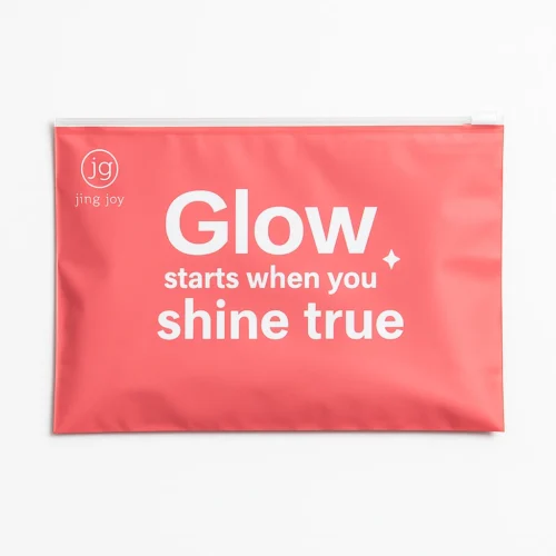 Sample custom printed zipper bag in coral pink PE with smooth finish and zip closure