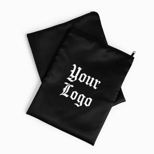 Two overlapping cap zipper bags, custom sample set for hat packaging