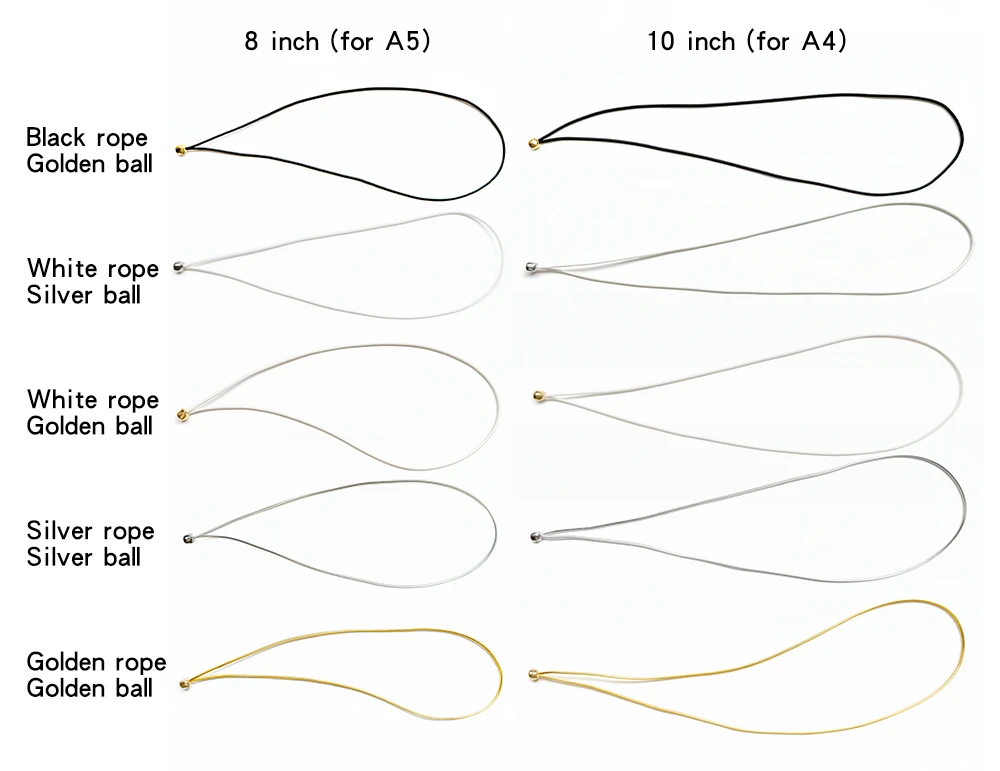 Custom elastic Menu Cord with Metal Ball samples displaying various rope colors and securely fastened metal bead finishes.