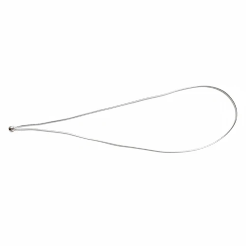 A silver elastic Menu Cord with Metal Ball featuring a securely crimped metal bead for professional menu binding and hospitality presentation.