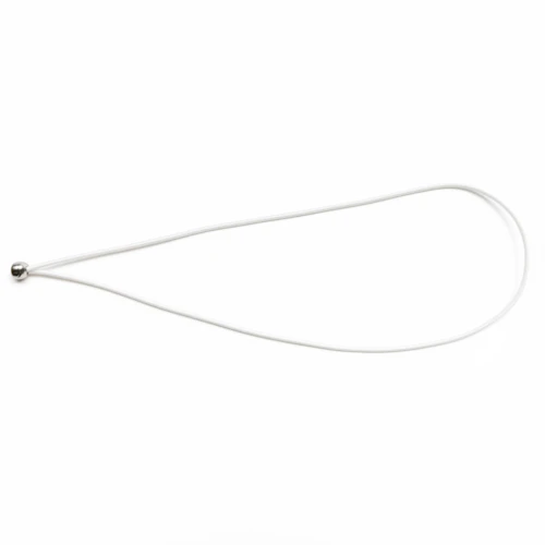 White elastic Menu Cord with Metal Ball featuring a polished silver bead and a secure loop design for menu binding.