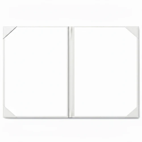 Interior view of a white PU leather Custom Logo Menu Cover for A4 paper with reinforced corner pockets.