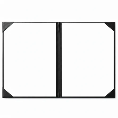Interior view of a black PU leather custom logo menu cover with corner tabs, designed for A4 size paper inserts in restaurants and hotels.