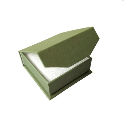 Half-open magnetic flip top jewelry box showing the secure hidden magnetic closure mechanism.