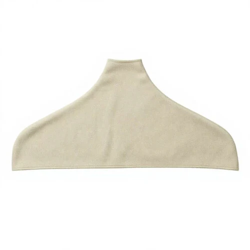 Custom Fabric Hanger Covers in sand-coloured knit fabric, flat front view without a hanger